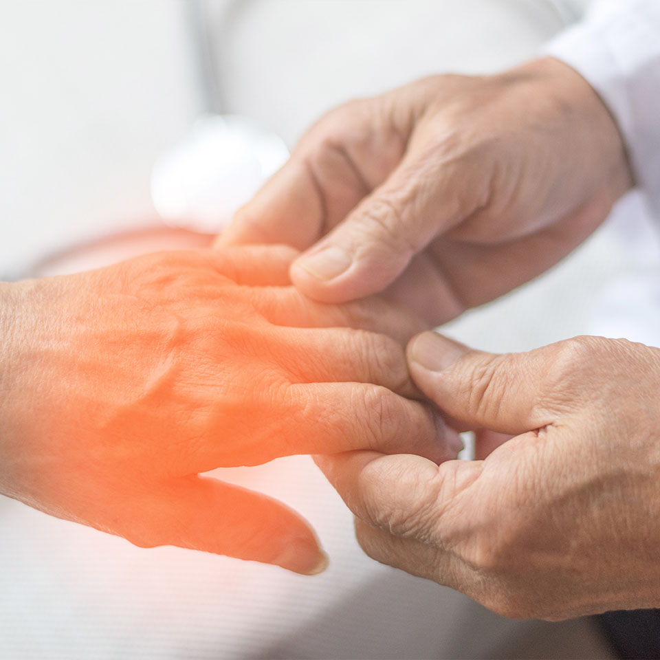 Doctor neurologist checkup old patient for symptoms of numbness, prickling or tingling in hands