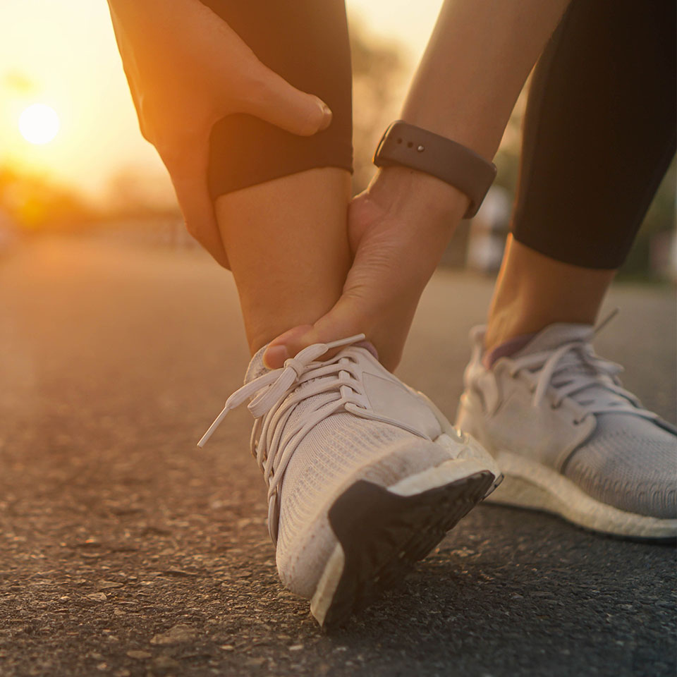 Ankle twist sprain accident in sport exercise running jogging